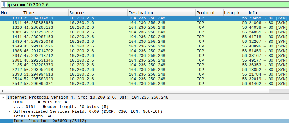 Wireshark filtering packets by source address