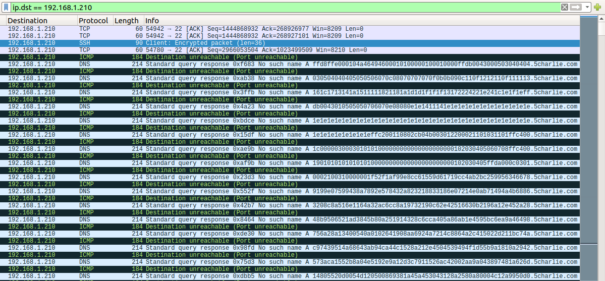 Wireshark filtered to 192.168.1.210