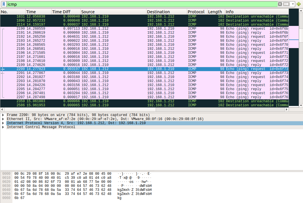 Wireshark filtered to 192.168.1.210