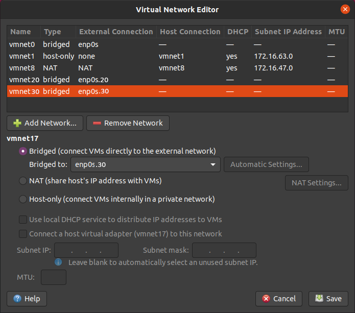 VMWare Virtual Network Editor